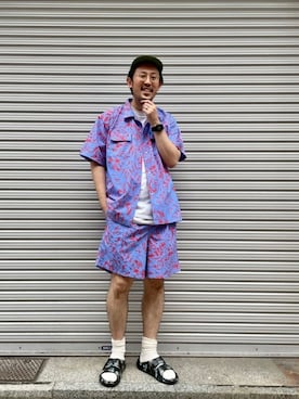 「MANASTASH（マナスタッシュ）のアイテム（レッグウェア）」を使った、naouさん（メンズ・182cm）の夏コーディネート