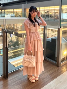 「MAJESTIC LEGON（マジェスティックレゴン）のクラシカルスクエアリボンバッグ（ショルダーバッグ、ホワイト系）」を使った、majessk3さん（レディース・158cm）の夏コーディネート