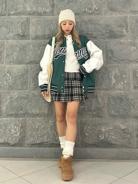 「アイテム（スタジャン）」を使った、公式TOMMY HILFIGERさん（レディース・158cm）の冬コーディネート