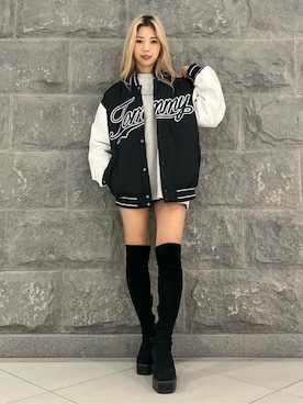 「アイテム（スタジャン）」を使った、公式TOMMY HILFIGERさん（レディース・158cm）の冬コーディネート