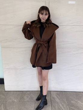 「ガウンコート」｜「アイテム（ノーカラーコート）」を使った、MIIAさん（レディース・159cm）の秋コーディネート