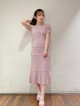 「ギンガムチェック」｜「アイテム（スカート、ピンク系）」を使った、MIIAさん（レディース・156cm）の夏コーディネート