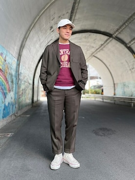 「Munsingwear（マンシングウェア）のアイテム（帽子）」を使った、Penguin by Munsingwearさん（メンズ・168cm）の春コーディネート