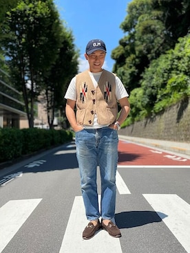 「Munsingwear（マンシングウェア）のアイテム（帽子）」を使った、Penguin by Munsingwearさん（メンズ・168cm）の夏コーディネート