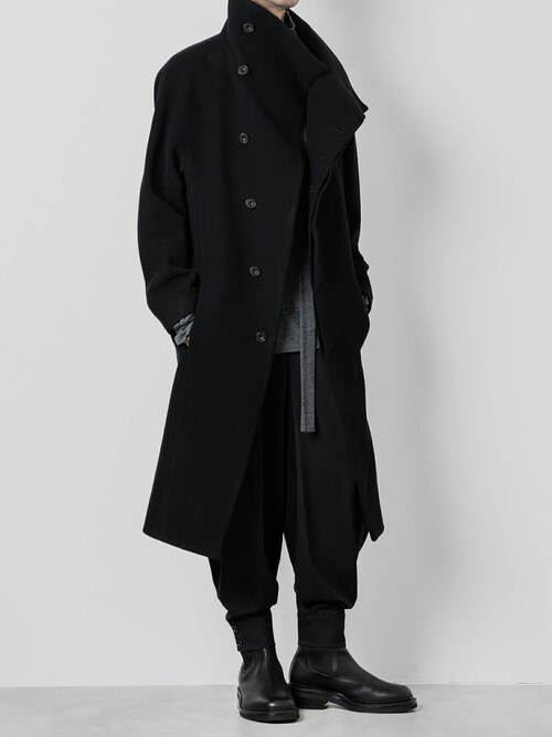ato アトウ 21AW アシンメトリック ボタンド チェスターコート 44 ENGLAND LAMB MELTON STAND COLLAR COAT(ステンカラーコート
