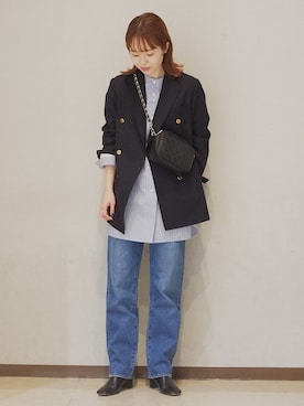 「アイテム（その他アウター、ブルー系）」を使った、清水さん（レディース・162cm）の冬コーディネート