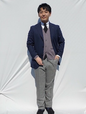 「アイテム（ネクタイ、ブラック系）」を使った、三枚橋さん（メンズ・170cm）の春コーディネート