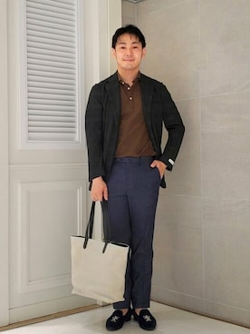 「シップス」｜「アイテム（スラックス）」を使った、三枚橋さん（メンズ・170cm）の夏コーディネート