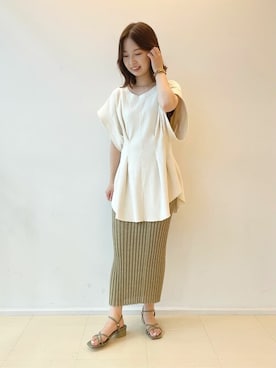 「アイテム（サンダル、グリーン系）」を使った、minさん（レディース・148cm）の夏コーディネート