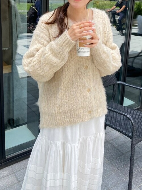 セール】モヘアライクシャギーVネックニットカーディガン