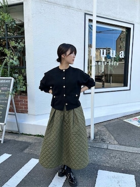 「titivate（ティティベイト）のゴールド釦ニットカーディガン（カーディガン/ボレロ）」を使った、titivateさん（レディース・157cm）の冬コーディネート