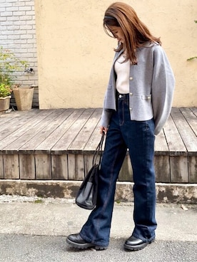 「titivate（ティティベイト）のゴールド釦ニットカーディガン（カーディガン/ボレロ）」を使った、titivateさん（レディース・155cm）の冬コーディネート