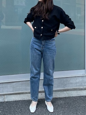 「titivate（ティティベイト）のゴールド釦ニットカーディガン（カーディガン/ボレロ）」を使った、titivateさん（レディース・167cm）の冬コーディネート