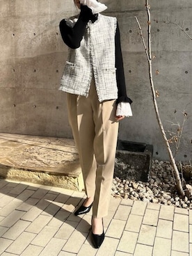 「titivate（ティティベイト）のアイテム（ノーカラージャケット）」を使った、titivateさん（レディース・163cm）の冬コーディネート