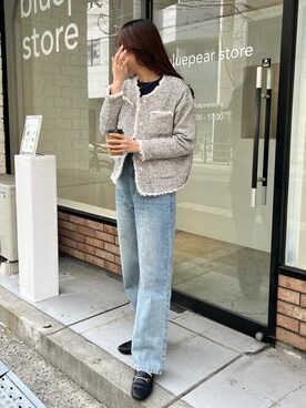 「titivate（ティティベイト）のアイテム（ノーカラージャケット）」を使った、titivateさん（レディース・163cm）の冬コーディネート