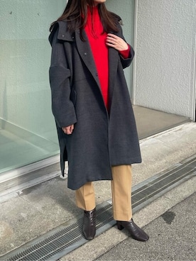 「レッド」｜「アイテム（ダウンジャケット/コート）」を使った、titivateさん（レディース・167cm）の冬コーディネート