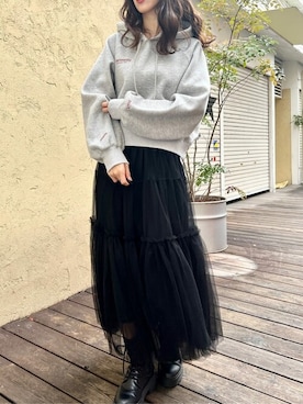 「titivate（ティティベイト）のアイテム（パーカー）」を使った、titivateさん（レディース・155cm）の冬コーディネート