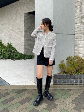 「titivate（ティティベイト）のアイテム（ノーカラージャケット）」を使った、titivateさん（レディース・159cm）の冬コーディネート