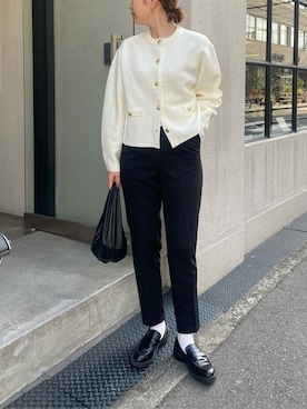 「titivate（ティティベイト）のゴールド釦ニットカーディガン（カーディガン/ボレロ）」を使った、titivateさん（レディース・164cm）の冬コーディネート