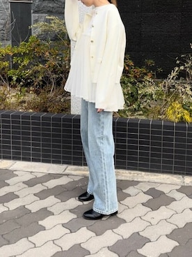 「titivate（ティティベイト）のゴールド釦ニットカーディガン（カーディガン/ボレロ）」を使った、titivateさん（レディース・163cm）の冬コーディネート