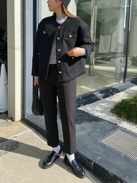 「titivate（ティティベイト）のアイテム（ノーカラージャケット）」を使った、titivateさん（レディース・164cm）の冬コーディネート