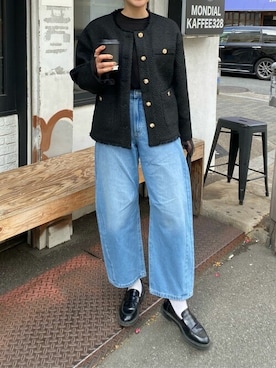 「titivate（ティティベイト）のアイテム（ノーカラージャケット）」を使った、titivateさん（レディース・164cm）の冬コーディネート