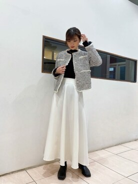 「titivate（ティティベイト）のアイテム（ノーカラージャケット）」を使った、titivateさん（レディース・164cm）の冬コーディネート