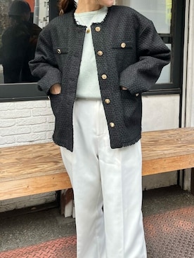 「titivate（ティティベイト）のアイテム（ノーカラージャケット）」を使った、titivateさん（レディース・163cm）の冬コーディネート