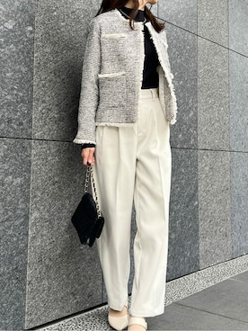 「titivate（ティティベイト）のアイテム（ノーカラージャケット）」を使った、titivateさん（レディース・155cm）の冬コーディネート