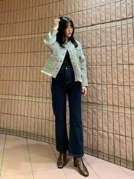 「titivate（ティティベイト）のアイテム（ノーカラージャケット）」を使った、titivateさん（レディース・163cm）の冬コーディネート