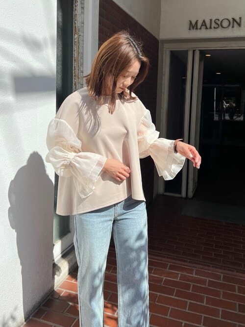 tシャツ ボリュームスリーブドッキングプルオーバー レディース titivate tシャツ シアーボリュームスリーブドッキングプル