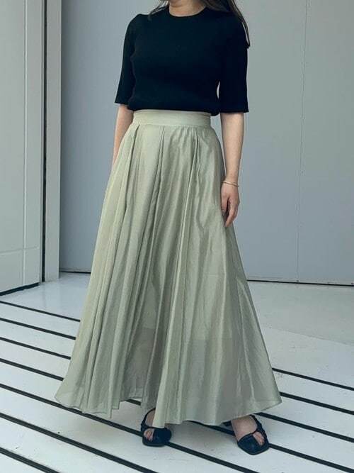 2点ebure 2023 シアーストライプ マキシ丈タックギャザースカート チュールマキシギャザースカート(ペチスカート付)＜大きいサイズ