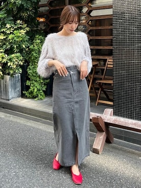 「アイテム（デニムスカート、グレー系）」を使った、titivateさん（レディース・163cm）の夏コーディネート