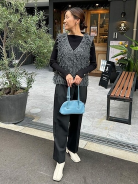 「ラップパンツ」｜「アイテム（スラックス）」を使った、titivateさん（レディース・165cm）の秋コーディネート