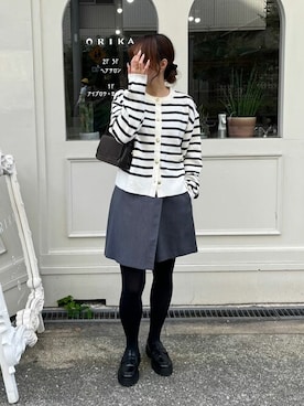 「titivate（ティティベイト）のゴールド釦ニットカーディガン（カーディガン/ボレロ）」を使った、titivateさん（レディース・163cm）の秋コーディネート