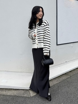 「titivate（ティティベイト）のゴールド釦ニットカーディガン（カーディガン/ボレロ）」を使った、titivateさん（レディース・157cm）の秋コーディネート