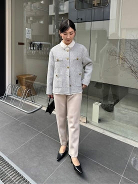 「titivate（ティティベイト）のアイテム（ノーカラージャケット）」を使った、titivateさん（レディース・157cm）の冬コーディネート