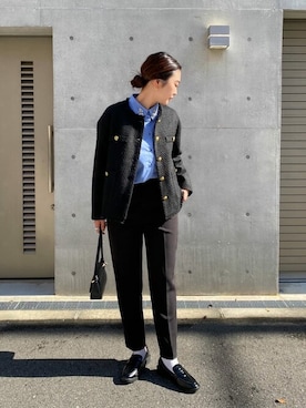「titivate（ティティベイト）のアイテム（ノーカラージャケット）」を使った、titivateさん（レディース・164cm）の冬コーディネート