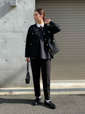 「titivate（ティティベイト）のアイテム（ノーカラージャケット）」を使った、titivateさん（レディース・164cm）の冬コーディネート