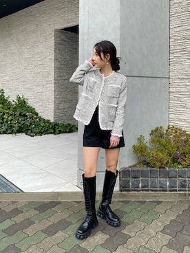 「titivate（ティティベイト）のアイテム（ノーカラージャケット）」を使った、titivateさん（レディース・159cm）の冬コーディネート
