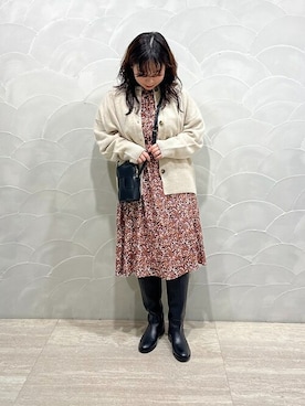 「フラワープリント」｜「アイテム（ブーツ）」を使った、工藤さん（レディース・156cm）の秋コーディネート