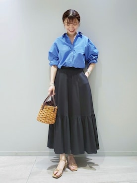 「アイテム（かごバッグ、イエロー系）」を使った、yoshimiさん（レディース・167cm）の春コーディネート