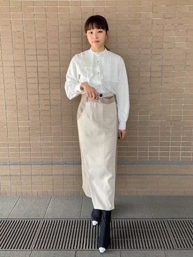 美品！アシメプリーツデザインブラウス-UVカット春コーデ アシメプリーツデザインブラウス-UVカット-を使った人気ファッション