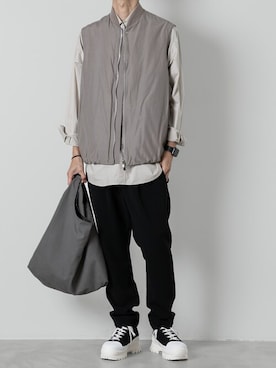 「ATTACHMENT（アタッチメント）のコットンツイル ハイカット トレーナーズ / CO TWILL HIGH CUT TRAINERS（スニーカー）」を使った、AT_MMさん（メンズ・173cm）の秋コーディネート