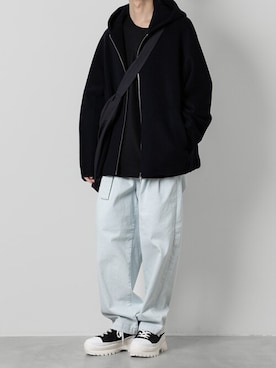 「ATTACHMENT（アタッチメント）のコットンツイル ハイカット トレーナーズ / CO TWILL HIGH CUT TRAINERS（スニーカー）」を使った、AT_MMさん（メンズ・173cm）の冬コーディネート