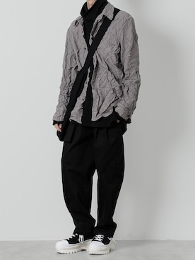 「ATTACHMENT（アタッチメント）のコットンツイル ハイカット トレーナーズ / CO TWILL HIGH CUT TRAINERS（スニーカー）」を使った、AT_MMさん（メンズ・173cm）の冬コーディネート