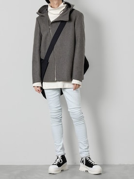 「インディゴデニム」｜「アイテム（ブルゾン）」を使った、AT_MMさん（メンズ・173cm）の冬コーディネート