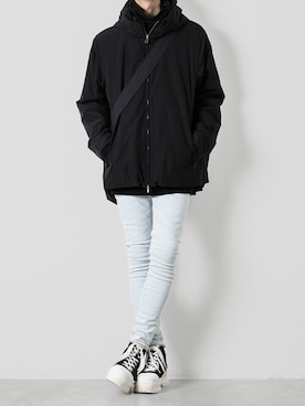 「ATTACHMENT（アタッチメント）のコットンツイル ハイカット トレーナーズ / CO TWILL HIGH CUT TRAINERS（スニーカー）」を使った、AT_MMさん（メンズ・173cm）の冬コーディネート