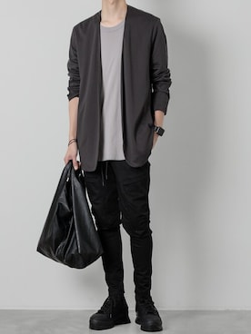 「ATTACHMENT（アタッチメント）のコットンツイル ハイカット トレーナーズ / CO TWILL HIGH CUT TRAINERS（スニーカー）」を使った、AT_MMさん（メンズ・173cm）の春コーディネート