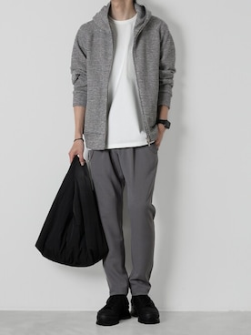 「ATTACHMENT（アタッチメント）のコットンツイル ハイカット トレーナーズ / CO TWILL HIGH CUT TRAINERS（スニーカー）」を使った、AT_MMさん（メンズ・173cm）の春コーディネート